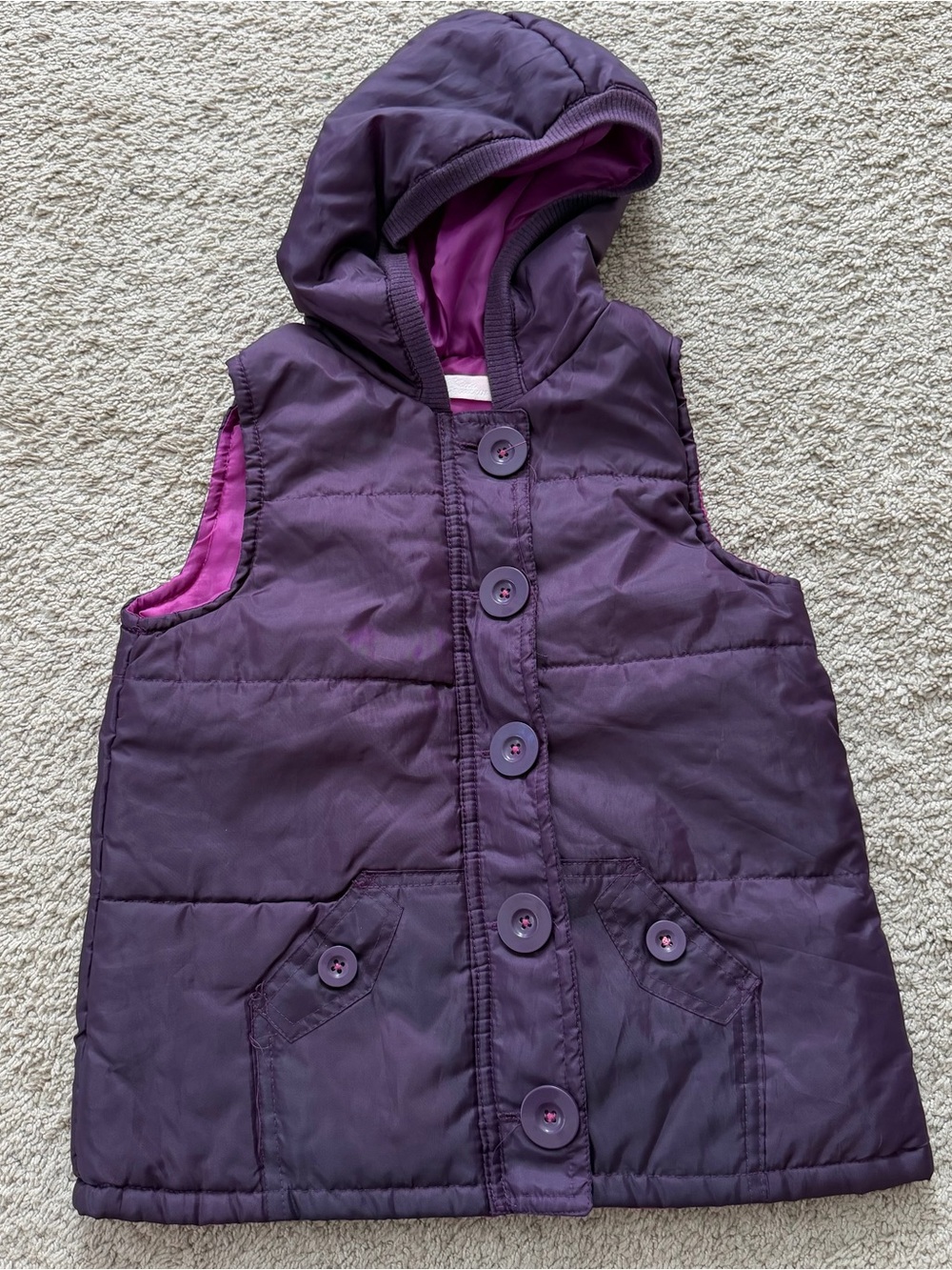 Kids Headquarters Sz 6 Girls Purple Puffer Vest Button Down with Hood
